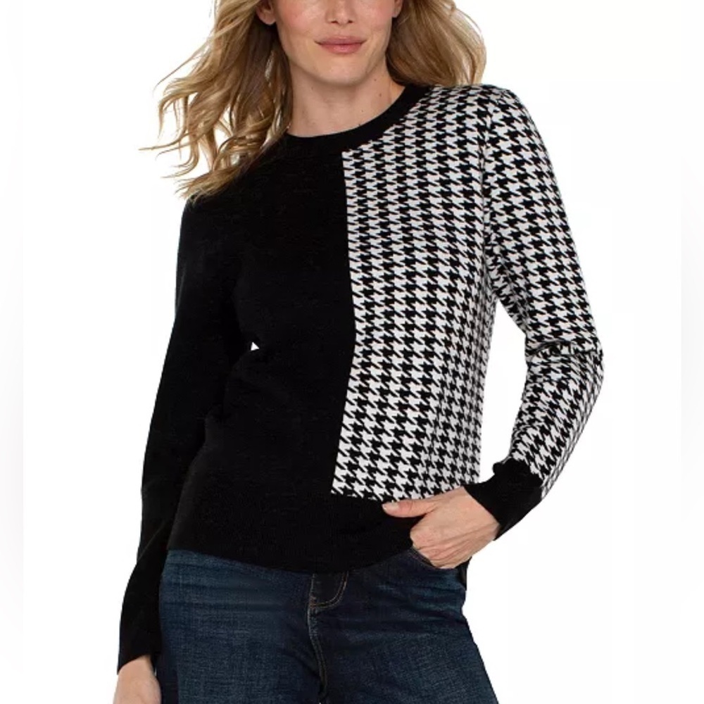 NWT Women’s LIVERPOOL Los Angeles Colorblock houndstooth sweater- Size XS